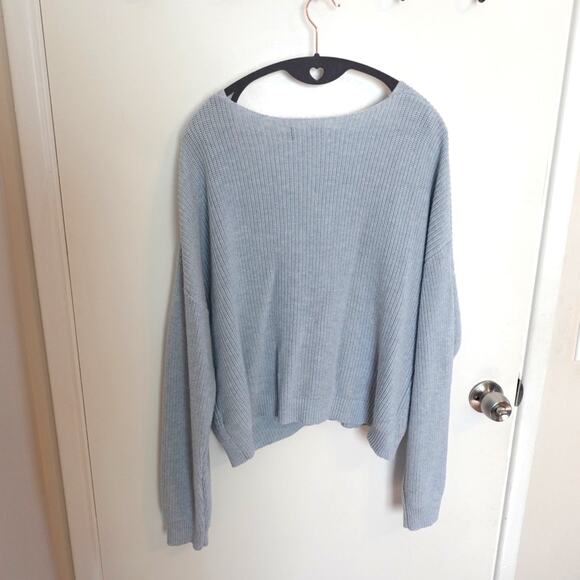 Lulus Light Blue Feel it Still Knit Sweater Size L Deep V-neck Slouchy Oversized - Picture 10 of 10